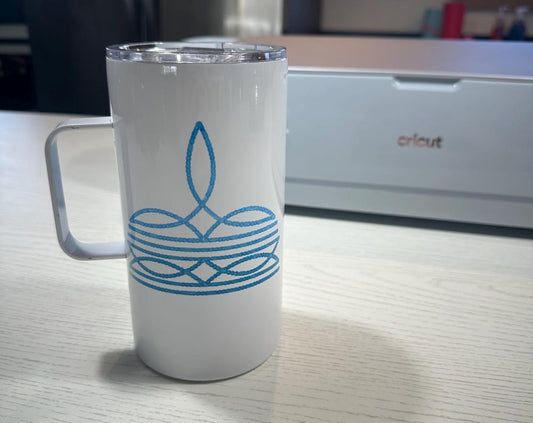 20 oz Western Tumbler Mug with Blue Gradient Boot Stitch