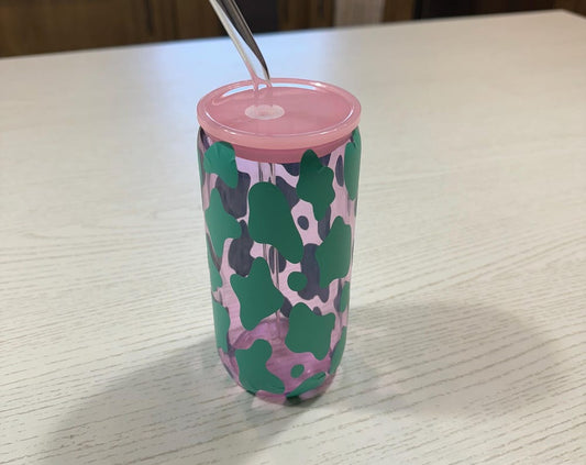 Pink Glass with Teal Cowprint