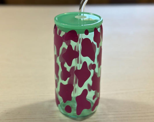 Teal Glass with Pink Cowprint